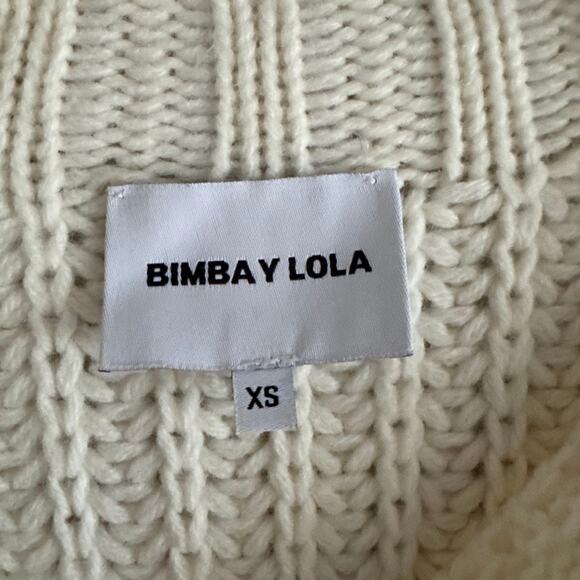 BIMBA Y LOLA Cable Knit Wool Blend Chunky Cropped Sweater in Cream Size XS - Picture 2 of 5